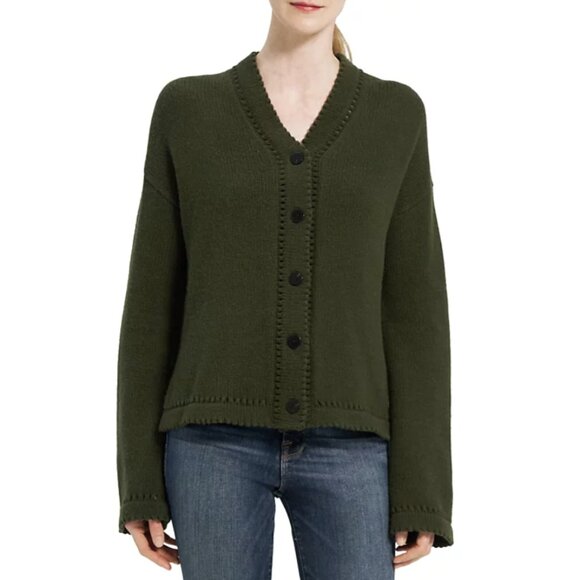 Theory Karenia Felted Wool And Cashmere Cardigan in Olive Green Size Small - Picture 7 of 16
